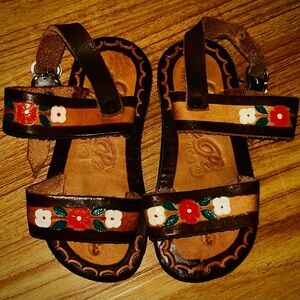 Real Leather Aray Pe toddler girl flower sandals